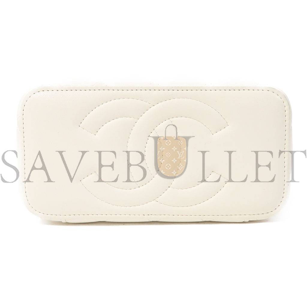 CHANEL QUILTED CC GHW DRESSING CASE CHAIN SHOULDER BAG LAMBSKIN LEATHER WHITE AP2303 (17*9*8cm)